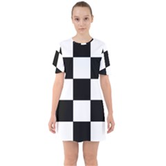 Grid Domino Bank And Black Sixties Short Sleeve Mini Dress