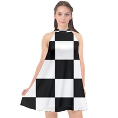 Grid Domino Bank And Black Halter Neckline Chiffon Dress  by BangZart