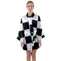 Grid Domino Bank And Black Long Sleeve Kimono Robe