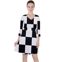 Grid Domino Bank And Black Ruffle Dress