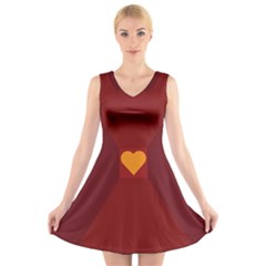 Heart Red Yellow Love Card Design V-neck Sleeveless Skater Dress