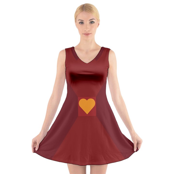 Heart Red Yellow Love Card Design V-Neck Sleeveless Skater Dress