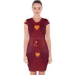 Heart Red Yellow Love Card Design Capsleeve Drawstring Dress 