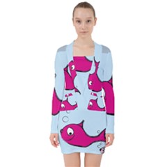 Fish Swarm Meeresbewohner Creature V-neck Bodycon Long Sleeve Dress