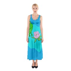 Frog Flower Lilypad Lily Pad Water Sleeveless Maxi Dress by BangZart