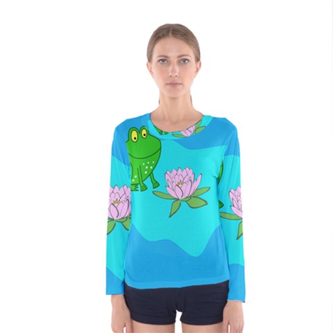 Frog Flower Lilypad Lily Pad Water Women s Long Sleeve Tee by BangZart