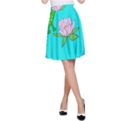 Frog Flower Lilypad Lily Pad Water A-line Skirt by BangZart