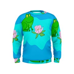 Frog Flower Lilypad Lily Pad Water Kids  Sweatshirt by BangZart