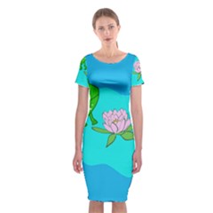 Frog Flower Lilypad Lily Pad Water Classic Short Sleeve Midi Dress by BangZart