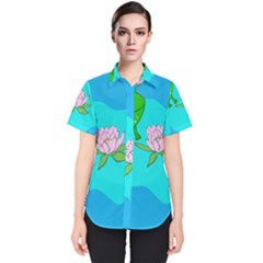 Frog Flower Lilypad Lily Pad Water Women s Short Sleeve Shirt