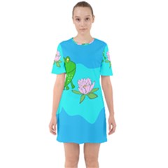 Frog Flower Lilypad Lily Pad Water Sixties Short Sleeve Mini Dress