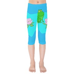 Frog Flower Lilypad Lily Pad Water Kids  Capri Leggings  by BangZart