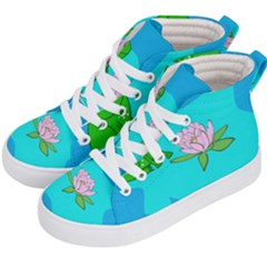 Frog Flower Lilypad Lily Pad Water Kid s Hi-top Skate Sneakers by BangZart