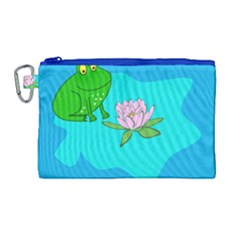 Frog Flower Lilypad Lily Pad Water Canvas Cosmetic Bag (large)