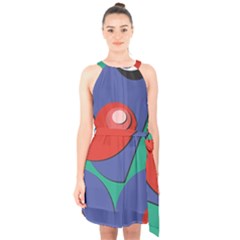 Clipart Portrait Illustration Halter Collar Waist Tie Chiffon Dress by BangZart