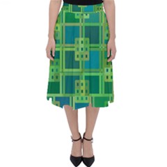 Green Abstract Geometric Folding Skater Skirt