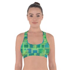 Green Abstract Geometric Cross Back Sports Bra by BangZart