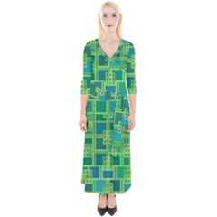 Green Abstract Geometric Quarter Sleeve Wrap Maxi Dress