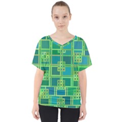 Green Abstract Geometric V-neck Dolman Drape Top