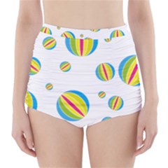 Balloon Ball District Colorful High-waisted Bikini Bottoms by BangZart