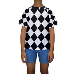 Grid Domino Bank And Black Kids  Short Sleeve Swimwear