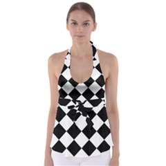 Grid Domino Bank And Black Babydoll Tankini Top