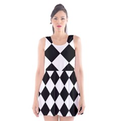 Grid Domino Bank And Black Scoop Neck Skater Dress