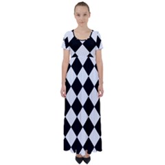 Grid Domino Bank And Black High Waist Short Sleeve Maxi Dress