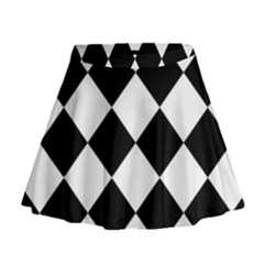 Grid Domino Bank And Black Mini Flare Skirt