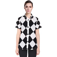 Grid Domino Bank And Black Women s Short Sleeve Shirt