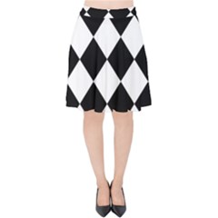 Grid Domino Bank And Black Velvet High Waist Skirt