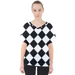 Grid Domino Bank And Black V-Neck Dolman Drape Top