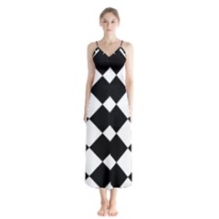 Grid Domino Bank And Black Button Up Chiffon Maxi Dress