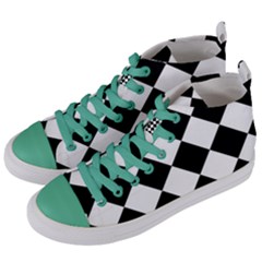 Grid Domino Bank And Black Women s Mid-top Canvas Sneakers