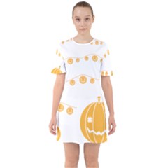 Pumpkin Halloween Deco Garland Sixties Short Sleeve Mini Dress