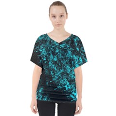 Blue Splash V-neck Dolman Drape Top