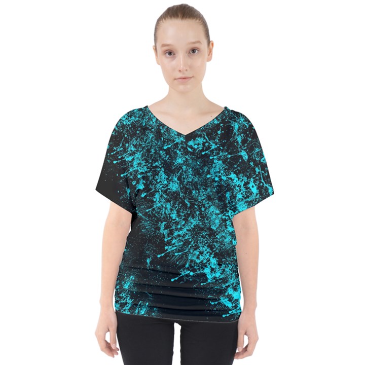 Blue Splash V-Neck Dolman Drape Top