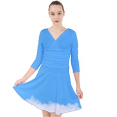 Sky Blue Blue Sky Clouds Day Quarter Sleeve Front Wrap Dress	