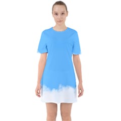 Sky Blue Blue Sky Clouds Day Sixties Short Sleeve Mini Dress