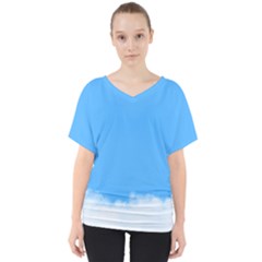 Sky Blue Blue Sky Clouds Day V-neck Dolman Drape Top