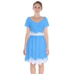 Sky Blue Blue Sky Clouds Day Short Sleeve Bardot Dress by BangZart