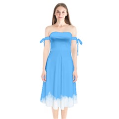 Sky Blue Blue Sky Clouds Day Shoulder Tie Bardot Midi Dress by BangZart