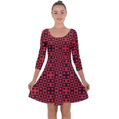 Abstract Background Red Black Quarter Sleeve Skater Dress