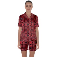 Abstract Background Red Black Satin Short Sleeve Pyjamas Set