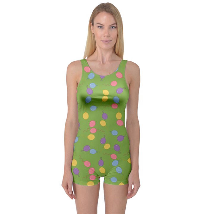 Balloon Grass Party Green Purple One Piece Boyleg Swimsuit