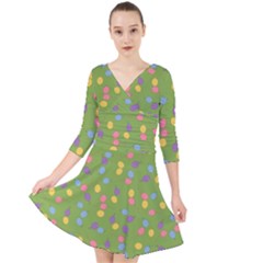 Balloon Grass Party Green Purple Quarter Sleeve Front Wrap Dress	