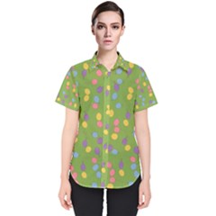 Balloon Grass Party Green Purple Women s Short Sleeve Shirt