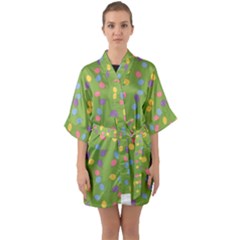 Balloon Grass Party Green Purple Quarter Sleeve Kimono Robe