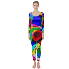 Digital Multicolor Colorful Curves Long Sleeve Catsuit by BangZart