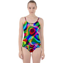 Digital Multicolor Colorful Curves Cut Out Top Tankini Set by BangZart